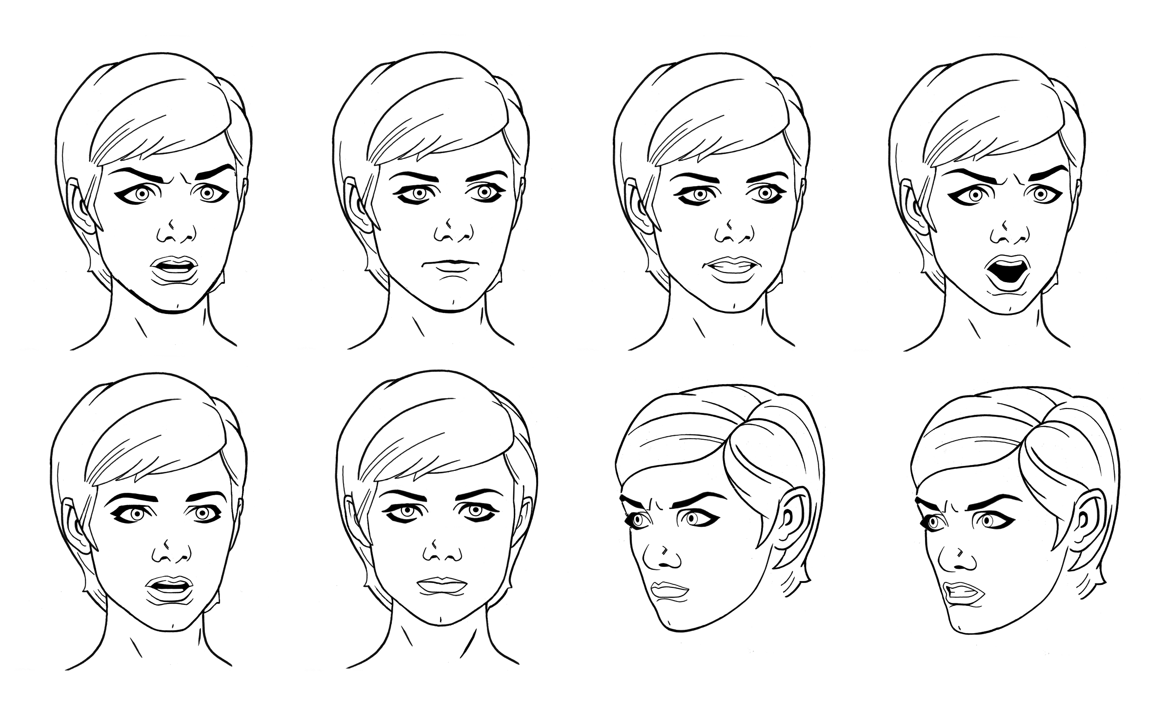 A small selection of head drawings for the character of Polly. Artist - Martin Geraghty.